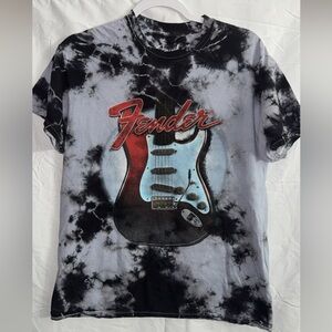 Fender Black and Gray Tie-Dye Guitar T-Shirt small